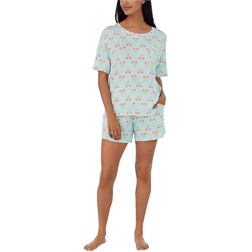 Disney Womens Short Pajama Set with Pockets (Light Green/Pink, Large) - Picture 2 of 7